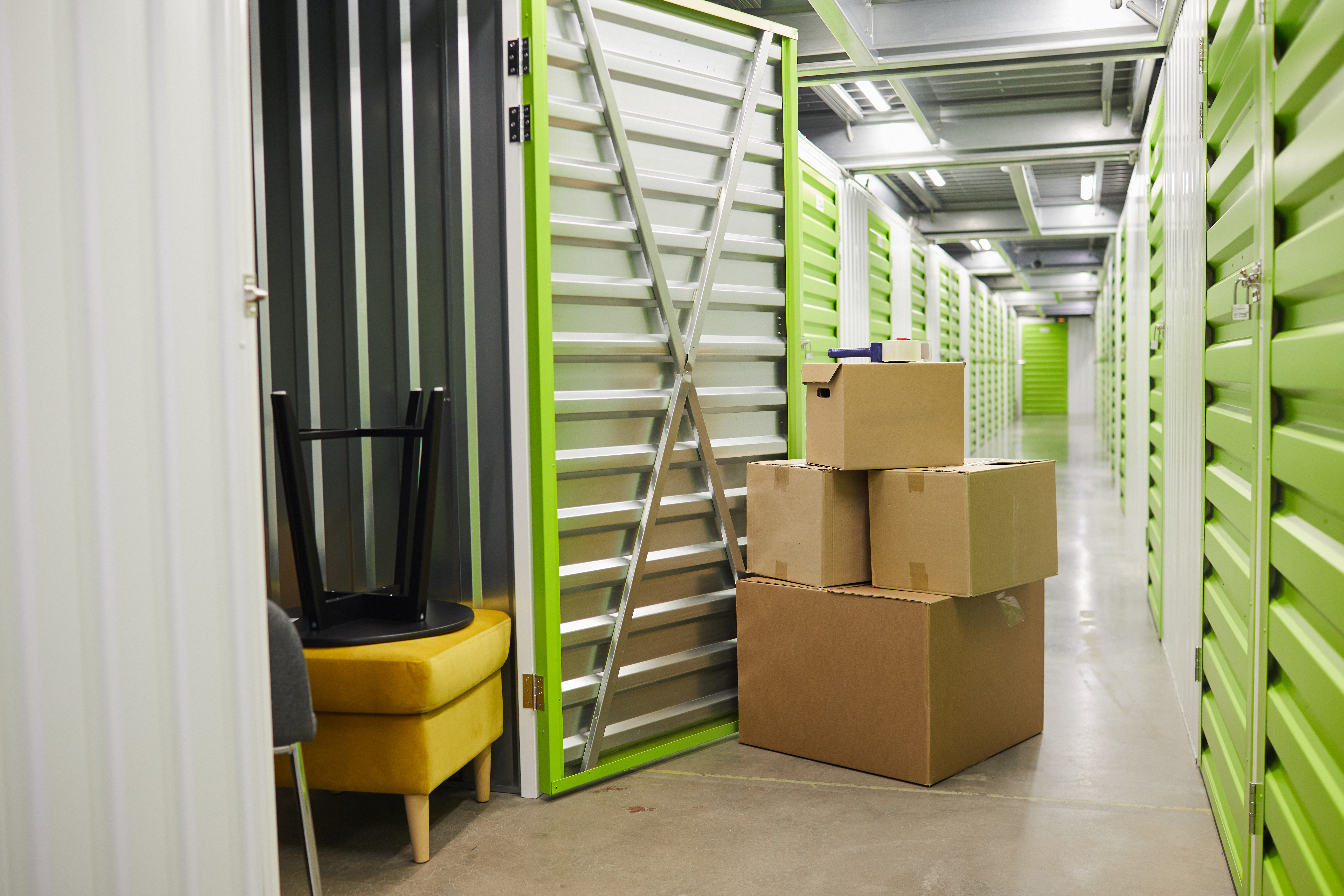 Boxes at a climate-controlled storage facility